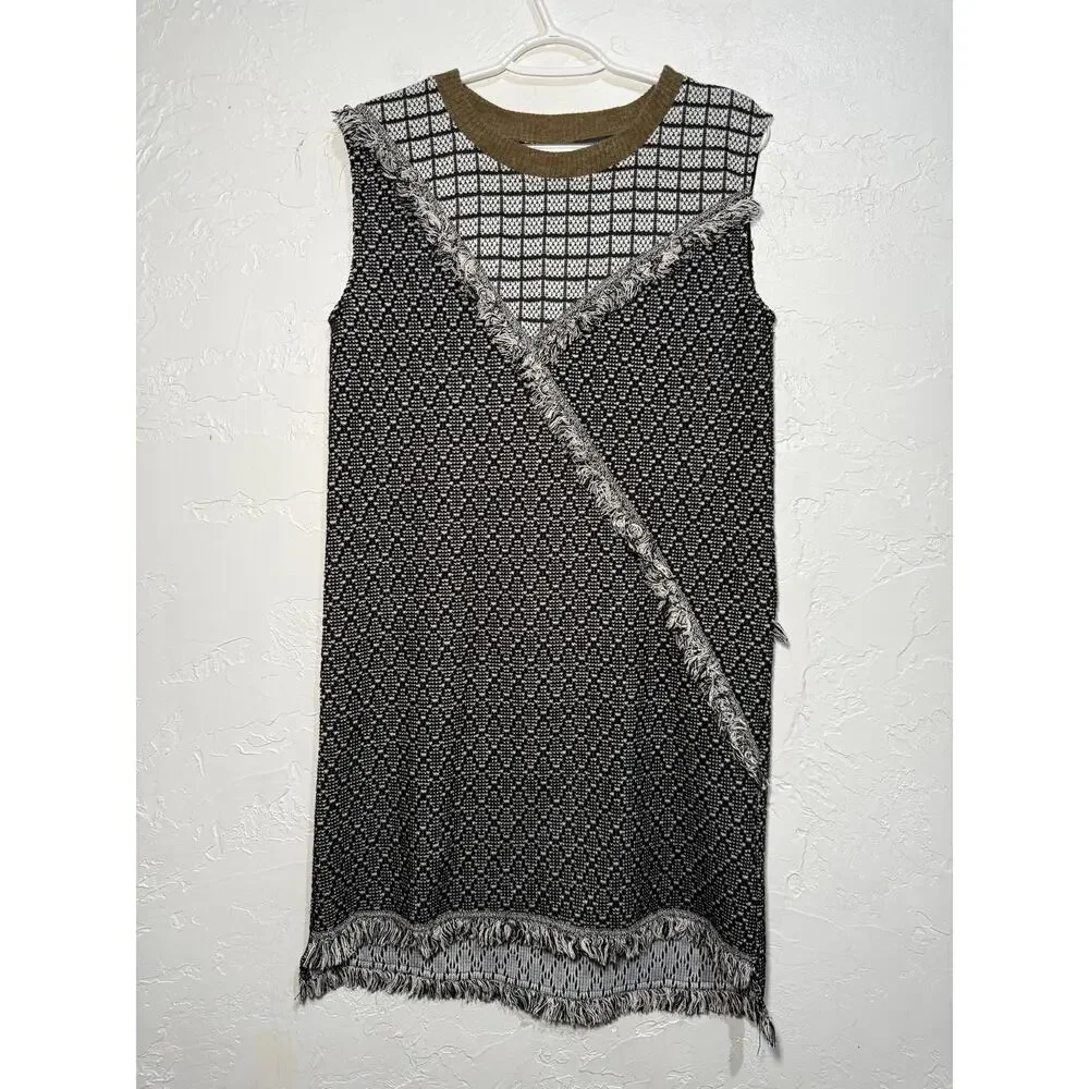 THML asymmetrical color block jaycaurd‎ tweed fringe shift dress womens medium